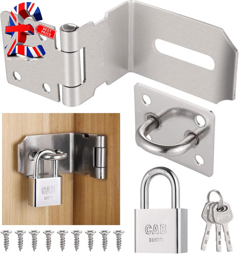 Door hasp and staple with - and,